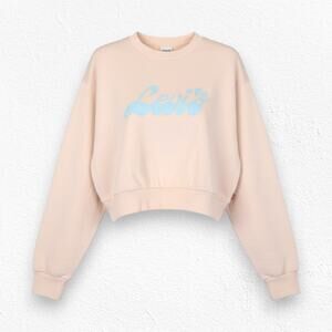 Levi's Peach Pink Graphic Logo Cropped Crewneck Pullover Sweatshirt Size Small